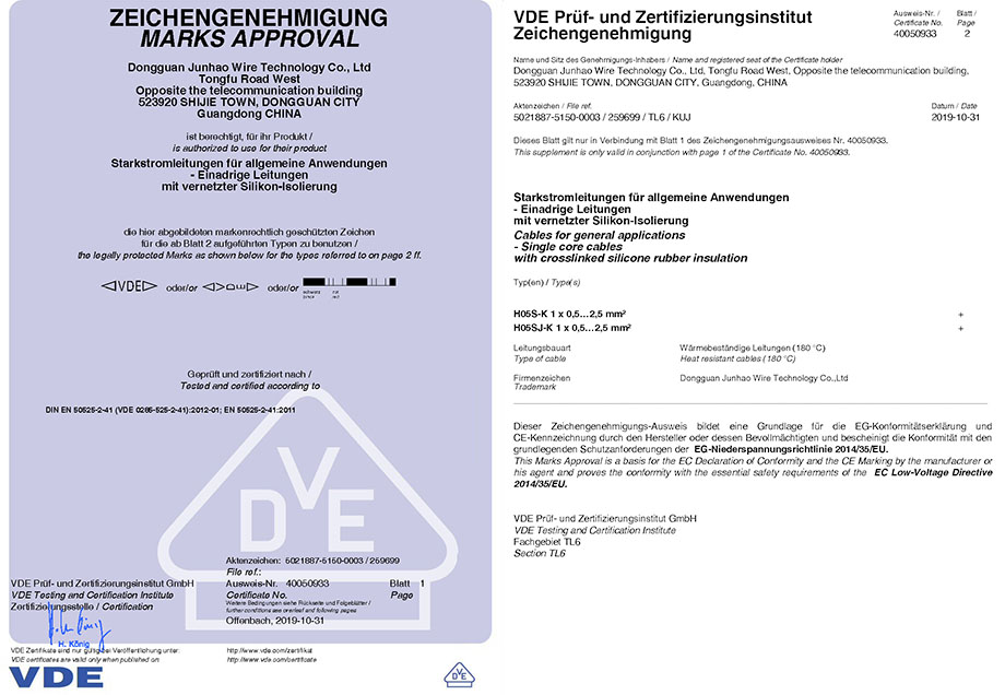 bevictor伟德电线VDE认证证书